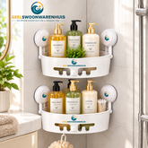 White Corner Shower Caddy – Suction Cup Bathroom Storage Shelf, No-Drill Shower Organizer