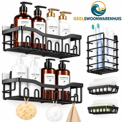 5-Pack Adhesive Shower Caddy Set – Rustproof Stainless Steel Bathroom Storage Shelves, No-Drill Wall Organizer