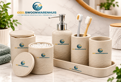 6-Piece Modern Beige Bathroom Set – Toothbrush Holders, Soap Dispenser, Tumbler & Vanity Organizer