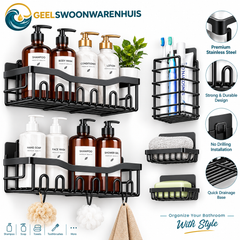 5-Pack Adhesive Shower Caddy Set – Rustproof Stainless Steel Bathroom Storage Shelves, No-Drill Wall Organizer